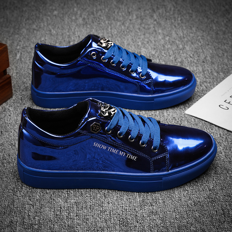Street Fashion Walking - Luxe Mannen Casual Sneakers Blauw Glanzend