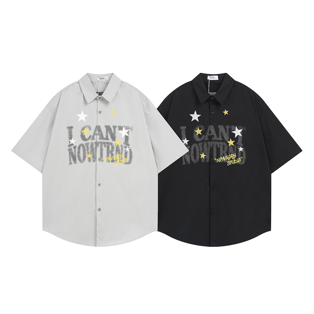 Street Fashion Reviews - Grappige print mode-shirt herenoverhemden met korte