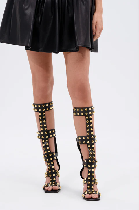 Street Fashion Dress - Dames zwarte gladiatorsandalen gouden studs decor