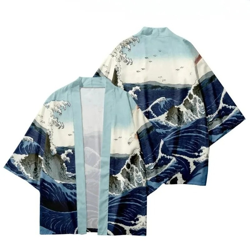 Street Fashion Kimono - Modieuze golfprint traditionele kimono, streetwear strandcardigan,