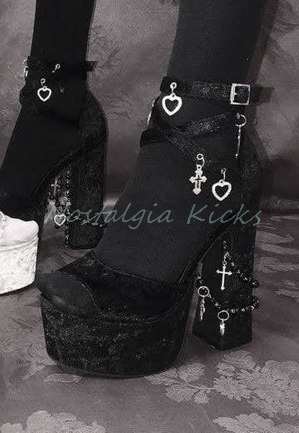 Street Fashion Dress - Gothic zwart fluwelen platform hoge hak