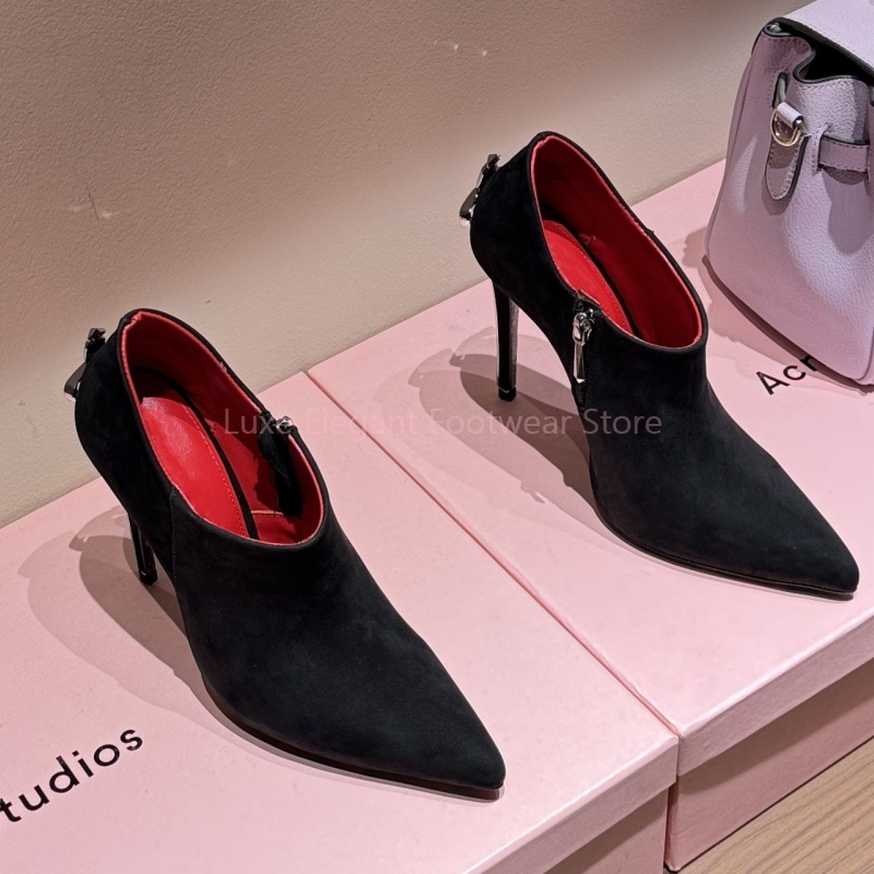 Street Fashion Dress - Zwart Suède Zwaardvormige Puntige Stiletto Pompen