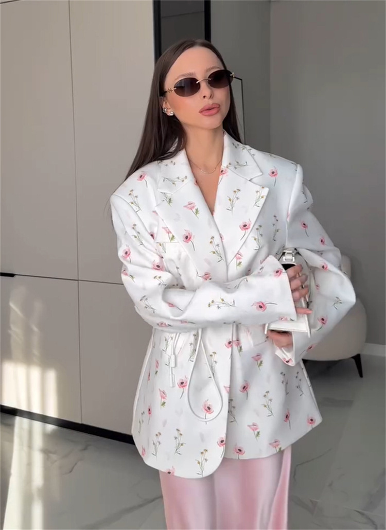 Street Fashion Winter 2025 - Mode Dames Bloem Gedrukt Blazer Taille
