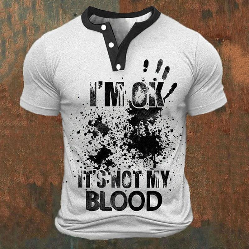 Street Summer Fashion - Grappige 3D-letterprint heren Henley shirts zomer