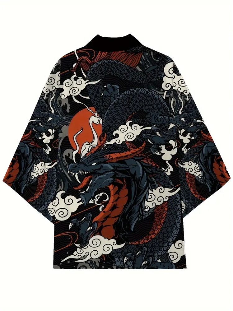 Street Fashion Kimono - Herenmode Japanse Zomer Kimono Draak Print