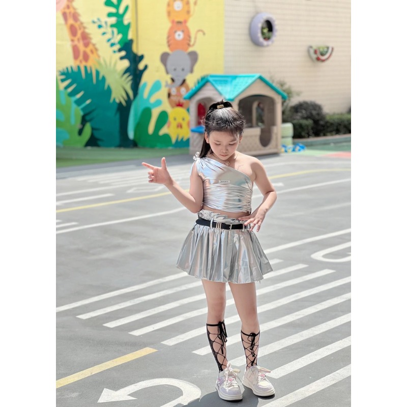 Street Fashion Kpop - Jazz Kpop Danskostuum Meisjes Zilveren Crop
