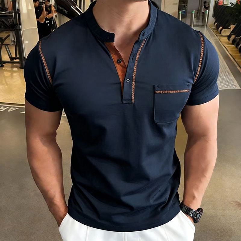 Street Summer Fashion - Nieuwe zomer heren golfpoloshirt met Henry-kraag,