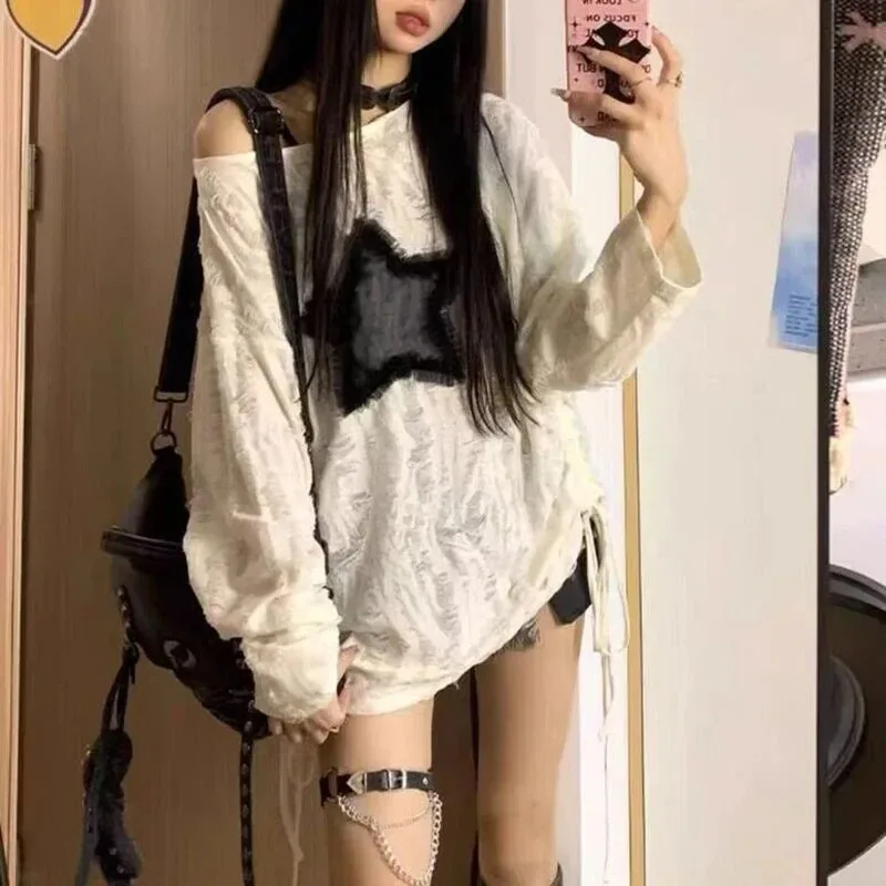 Y2K Gat Sterrenprint T-shirt V - Street Fashion Kpop recensie en prijs